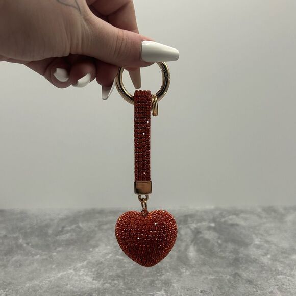 NWOT Sparkling Red Rhinestone Heart Keychain Charm Purse Key Ring - Picture 6 of 9